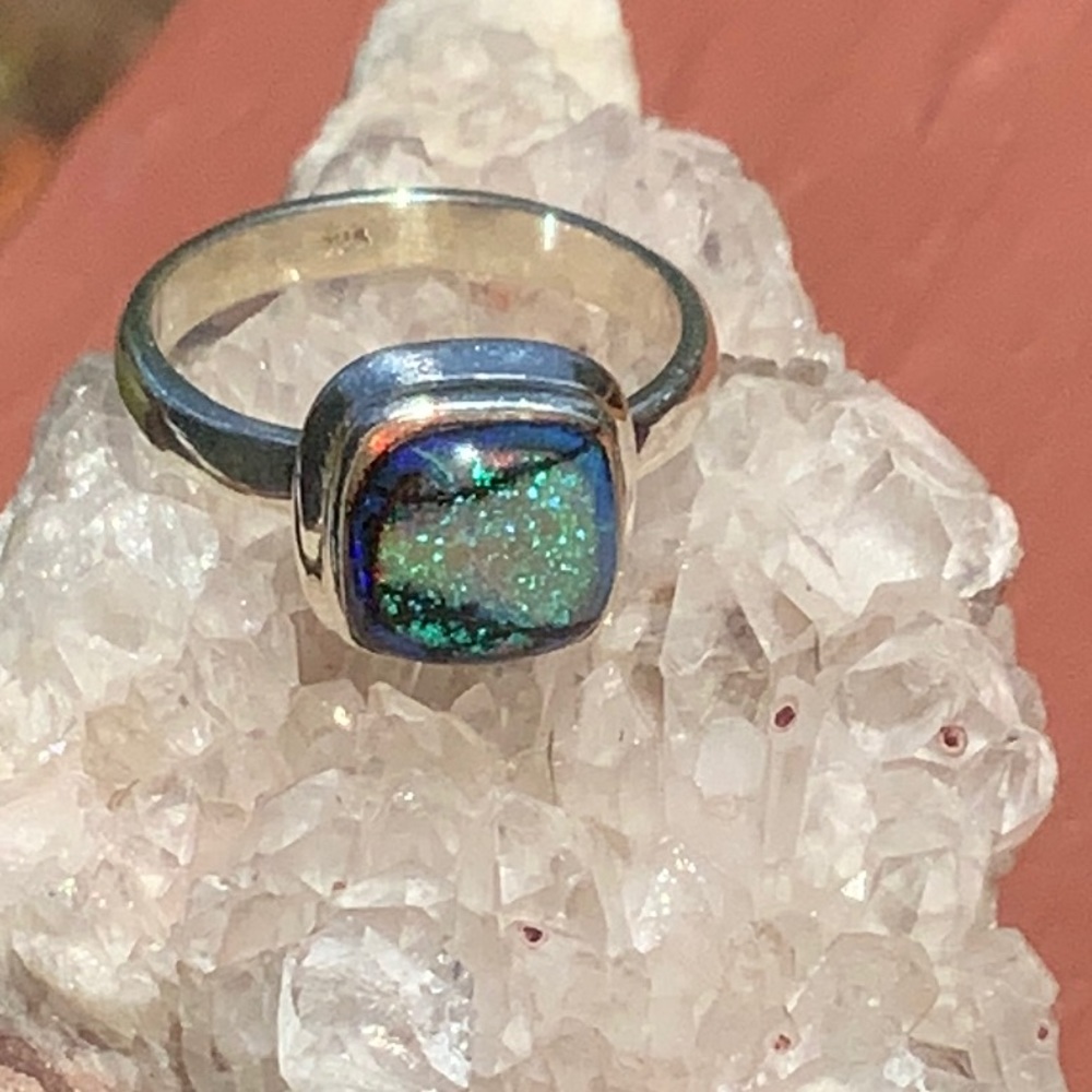 BOUTIQUE STERLING OPAL 925 STERLING SILVER RING, 7